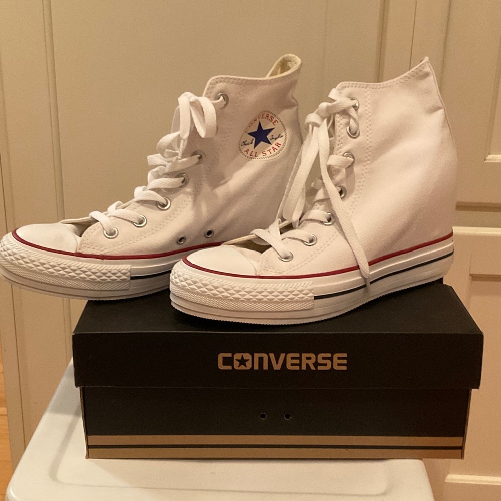 Converse Women's White Wedge Heel High-Top Sneakers.  Size 8